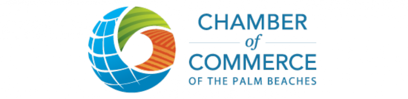 Chamber of commerce logo with teal green and orange swirl and teal 