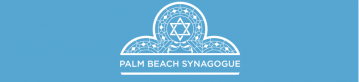 Light blue background with White Star of David and seal of Palm Beach Synagogue