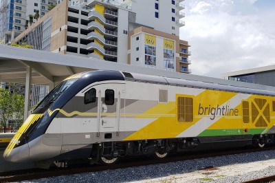 Image of Brightline in front of station