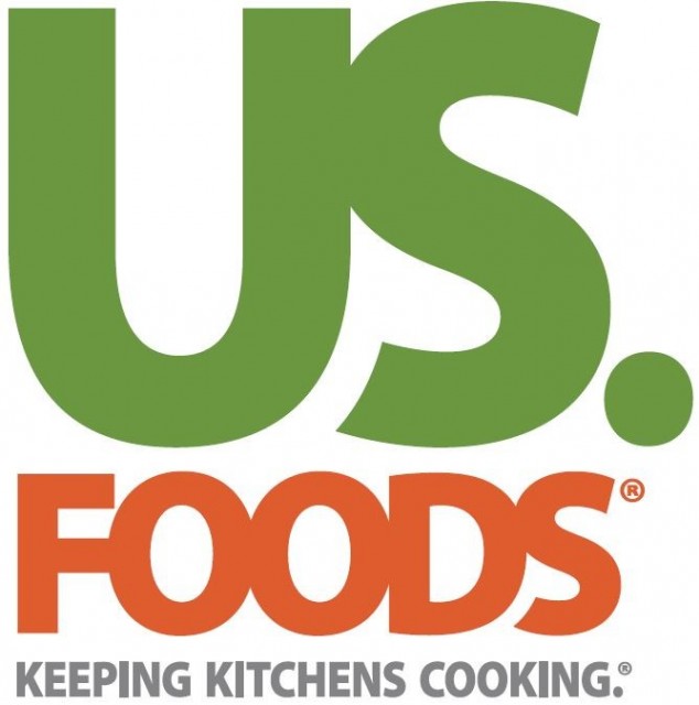 Photo of the logo for US Foods in Green and orange with keeping kitchens cooking tagline15